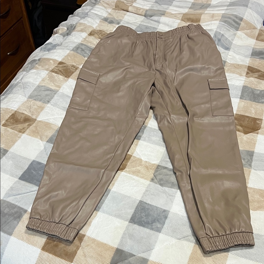 Bluenotes faux leather tan/Beige cargo Jogger Pants